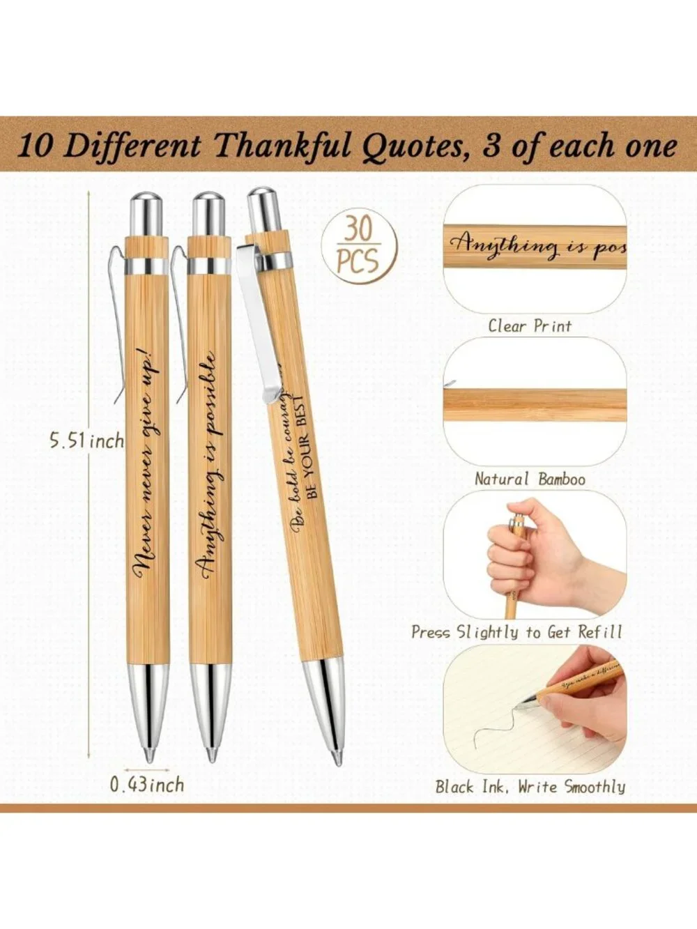 60 Pcs Motivational Pens & Inspirational Notebooks - Perfect Gift Set, Brown
